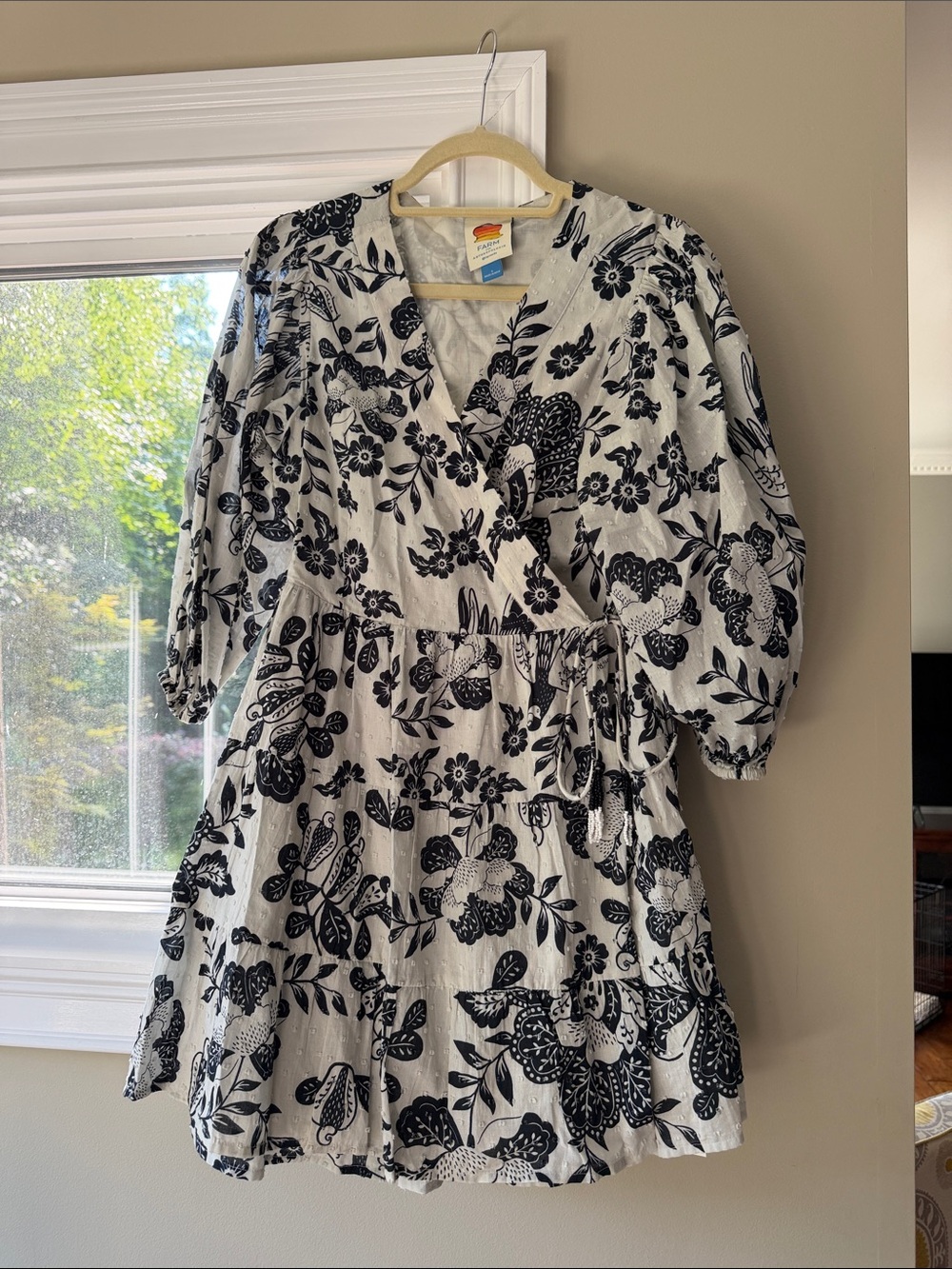 Farm Rio White & Black Floral Wrap Dress